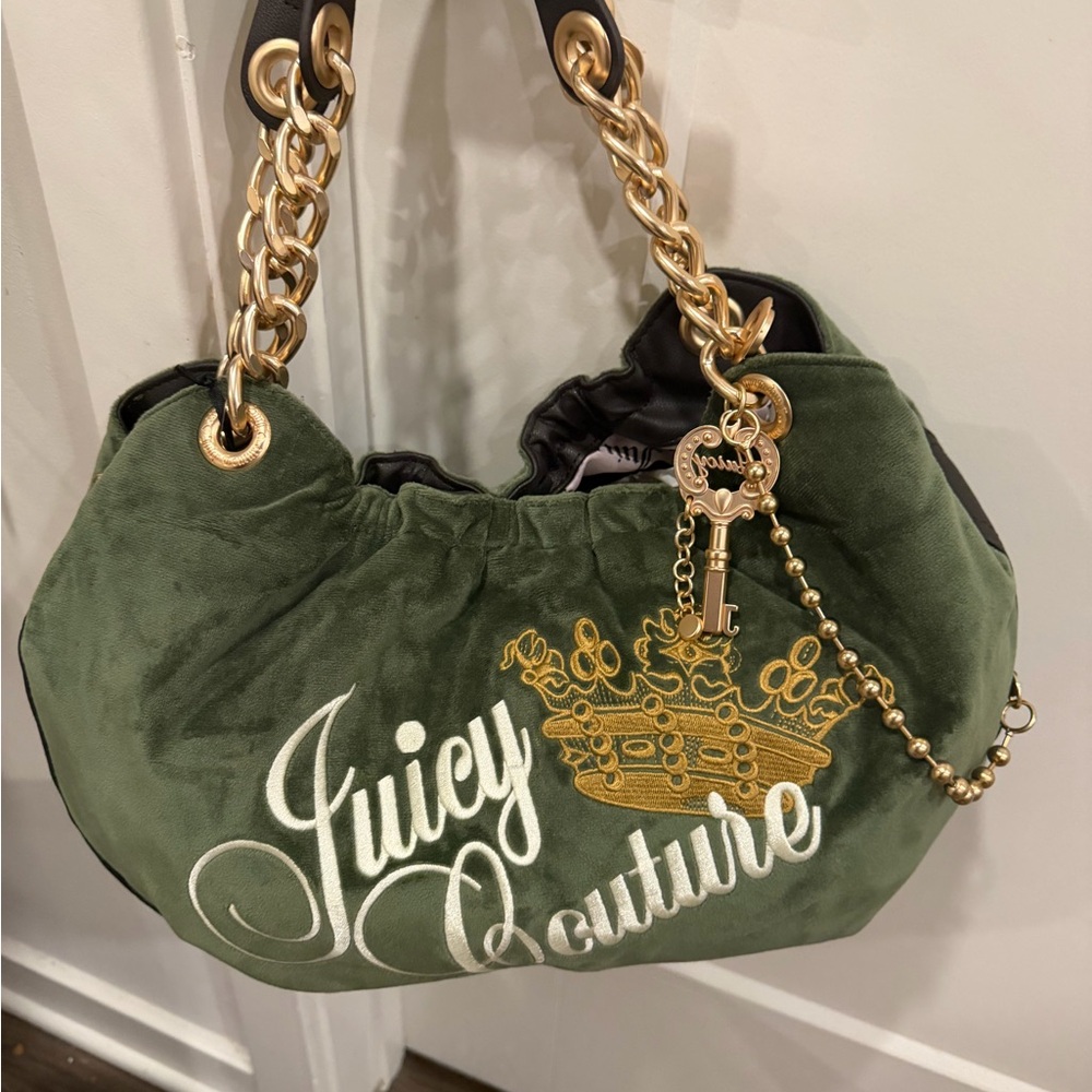 Juicy Couture Olive Green Shoulder Bag with Gold Accents